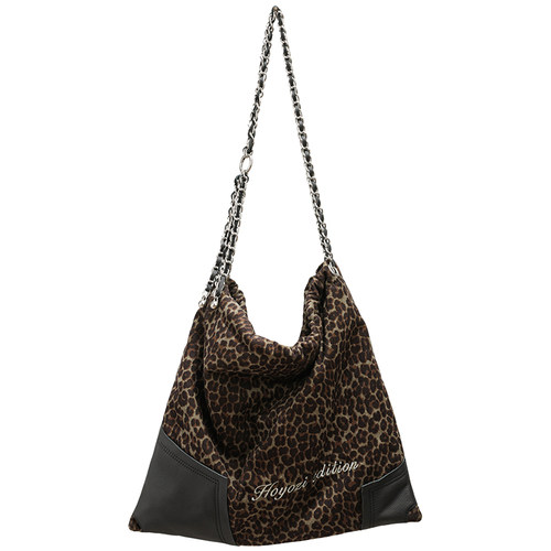 【小优家包包】HOYOZI原创 真皮豹纹帆布秋冬通勤托特女链条斜挎