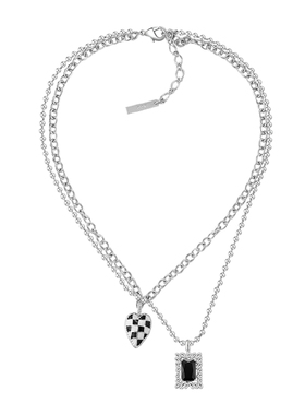 棋盘格双层拼接项链ins