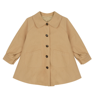 小O宝童装 宝宝风衣女洋气中长款2026春季新款婴儿童翻领外套