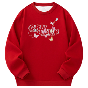 贵人鸟红色卫衣外套男款春秋季2026年新款本命年衣服情侣体恤上衣