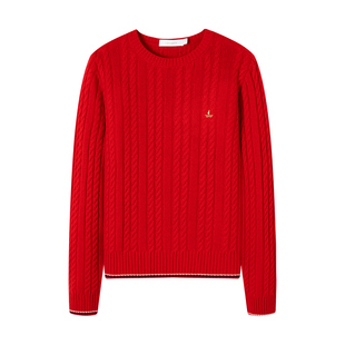 [纯羊毛]Navigare意大利小帆船冬季红色套头毛衣女休闲针织打底衫