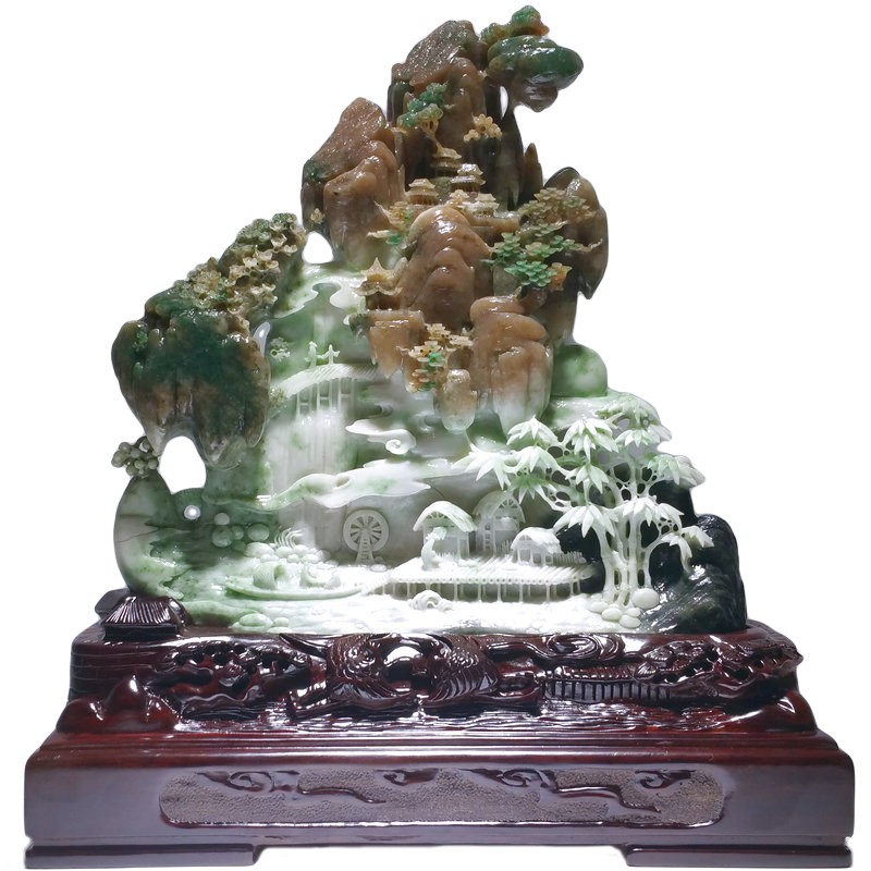 玉器松竹梅岁寒三友 夜宿山寺 独山玉石山子风水新中式工艺品摆件