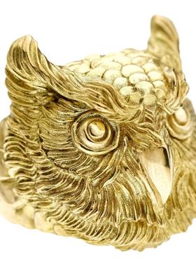 渡鸦原创纯银镶嵌宝石猫头鹰戒指