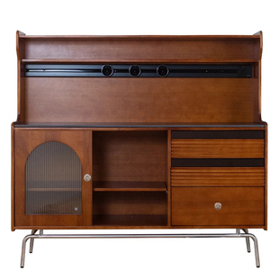 觅墨实木家具柜靠墙一体多功能柜中古阳台柜黄杨木美式岩板餐边柜