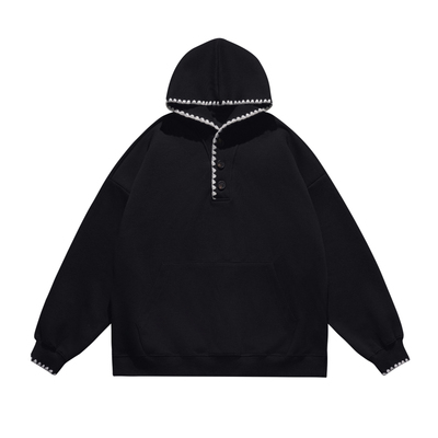 wtmp秋冬设计帽檐纽扣半开毛衣