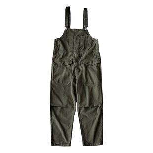 靛海重磅美式复古工装多口袋背带裤男阿美咔叽水洗直筒连体长裤秋