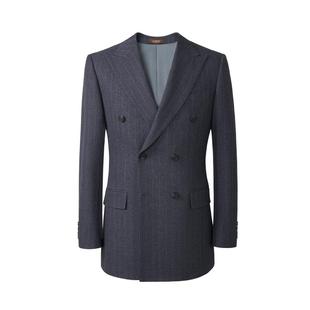 吉约蒙双排扣西装男套装条纹青灰色高级商务正装西服新郎结婚礼服