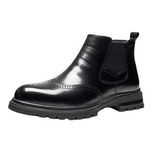 哈森布洛克内增高马丁靴男款中高帮皮鞋男真皮加绒皮靴子切尔西靴