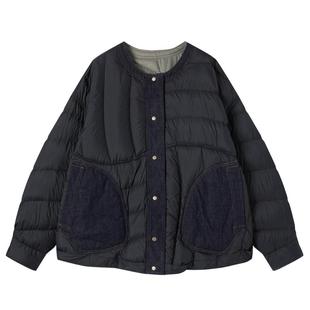 谜底两面穿羽绒服女2025冬季新品圆领百搭宽松拼接牛仔254MY1474