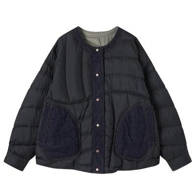 谜底两面穿羽绒服女2025冬季新品圆领百搭宽松拼接牛仔254MY1474