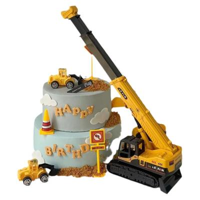 工程车挖掘机男孩生日蛋糕装饰