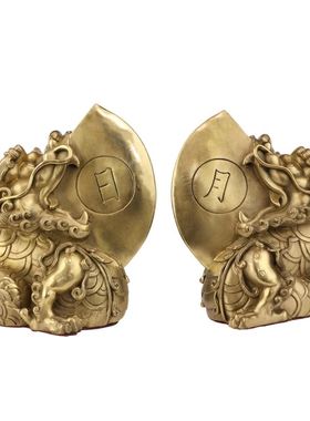 纯铜日月神兽睚眦摆件一对龙斧子