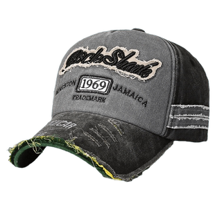 帽子遮阳1969磨边鸭舌帽运动户外女新款复古做旧男刺绣字母棒球帽