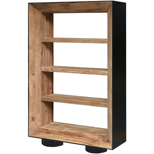 润家家居侘寂风老松木书架现代简约实木落地整装展示柜置物架书柜