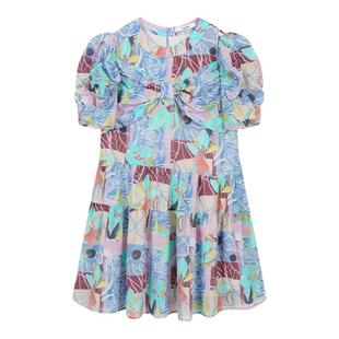 tanni25夏新款甜美浪漫含桑蚕丝泡泡袖A版花卉连衣裙TO11DR154A