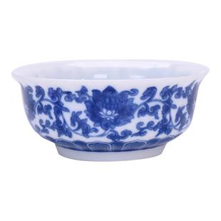 品茗杯青花瓷大茶杯功夫茶具白瓷薄胎陶瓷主人单杯复古山水釉下彩