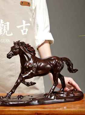 黑檀木马到成功摆件实木质雕刻十二生肖家居办公室装饰工艺品送礼