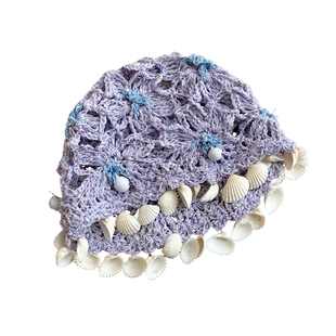 贝壳吊坠镂空包头帽女夏季透气手工钩花编织显脸小套头针织帽子