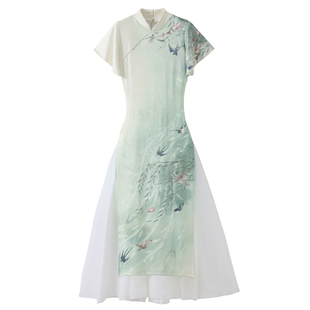新款古典舞旗袍练功服中国风舞演出服上衣女国风印花连衣裙舞蹈服