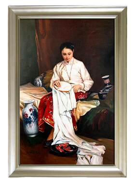 过道瓷器手绘古典油画一个美女