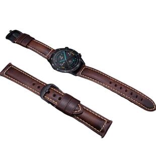 玩物尚智适用三星手表Galaxywatch7/6/5pro/4/classic active 1/2牛皮头层真皮表带46/42mm腕带GearS3/S4配件