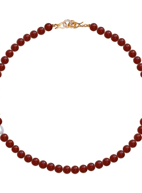 天然红玛瑙巴洛克珍珠串珠项链女