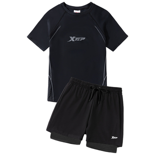 特步泳衣套装成人男款泡温泉泳裤套装青少年男生游泳上衣男士泳装