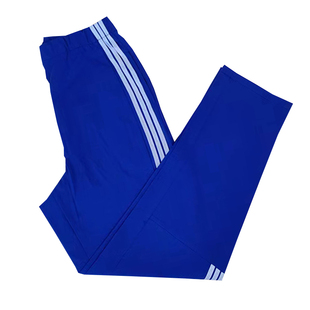 定制中小学生校服裤子运动宝蓝色直筒上拼三道短白杠宽松加绒长裤