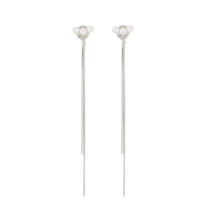 简约珍珠银色流苏耳环法式赫本风设计感森系超仙耳夹无耳洞女新款