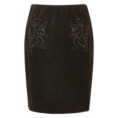 ChicChick时髦小鸡vol19黄金猎犬复古纹章刺绣棕色仿麂皮花边半裙