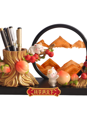 招财进宝猫咪流沙画沙漏摆件