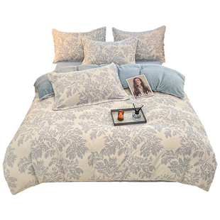 金号雕花牛奶绒四件套冬季加绒加厚双面珊瑚绒床单被套法兰绒床品