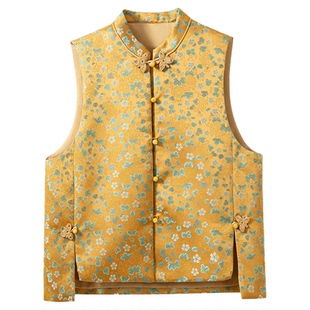 【青玉案】真丝金丝织锦提花 新中式国风立领盘扣马褂马甲背心