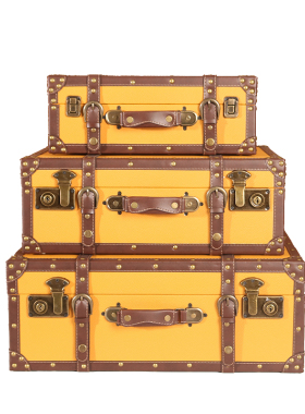 复古木箱子服装店落地摆件装饰品老物件场景道具手提箱摄影道具