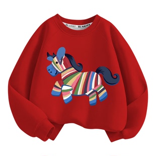 男童卫衣秋冬儿童红色拜年服2026马年中小童过年新年女宝衣服冬装