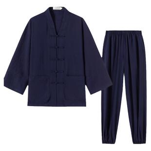 武当道袍道士服装男对襟三宝领夏季正一道服亚麻太极服道装道衣