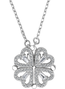 周六福爱心四叶草项链一款两戴可展开S925银吊坠送女友圣诞礼物