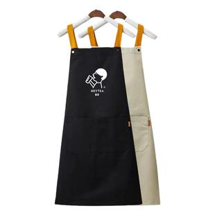 时尚耐磨帆布围裙餐饮专用定制logo印字咖啡奶茶店员围腰工作服女