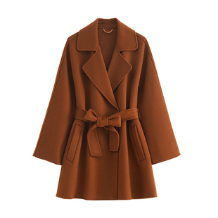 高端双面羊绒大衣女中长款2026新款修身收腰赫本风羊毛呢外套