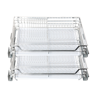 35 37浅深度浅柜拉篮304不锈钢厨房橱柜碗碟篮架双层抽屉式缓冲轨