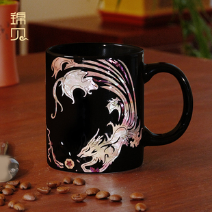 锦贝螺钿马克杯情侣陶瓷杯女国潮创意家用办公室早餐咖啡水杯男生