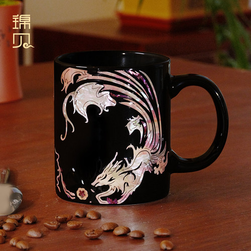 锦贝螺钿马克杯情侣陶瓷杯女国潮创意家用办公室早餐咖啡水杯男生