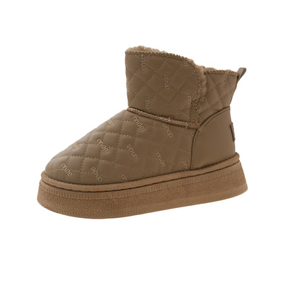 防水防滑厚底皮面雪地靴女冬2025新款加绒加厚面包棉鞋短靴子