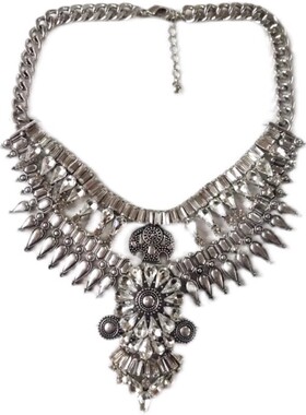 玻璃钻短款女复古银色玻璃钻项链