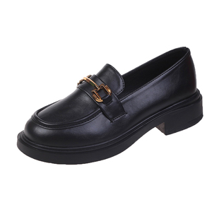 品牌鞋金属搭扣小皮鞋女豆豆鞋2024韩版新款单鞋子女日系jk乐福鞋