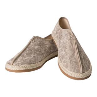 民族复古中式印花套脚真皮皮鞋中国风个性低帮僧鞋春季渔夫鞋子潮