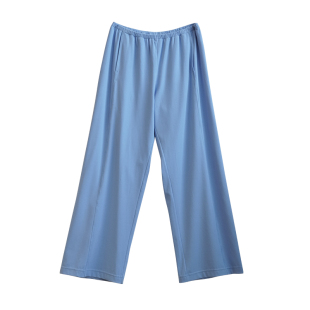 胖mm夏季透气坑条直筒裤木子理想大码女装松紧腰显瘦休闲裤200斤