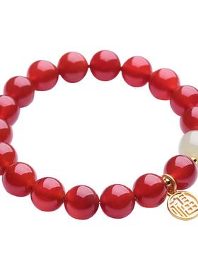 珍灵石天然水晶红玛瑙手链女款本命年和田玉转运珠手串送女友礼物