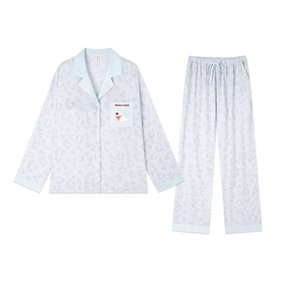 BE冰丝睡衣女春秋款豹纹长袖可外穿带胸垫家居服夏季2026新款丝绸