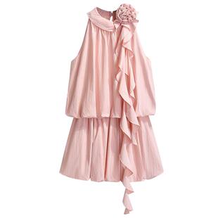 今年流行爆款挂脖无袖上衣配水母花苞短裙女2026夏季新款套装裙子